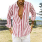 Men's Cotton Linen Striped Button Shirt