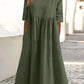🔥Women's Casual Crew Neck Pocket Smocked Cotton Dress