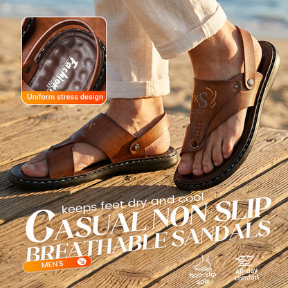 Men's Breathable Soft Leather Outdoor Sandals With Latex footpads