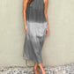 Women's casual cotton and linen sleeveless slit gradient tie-dye long dress