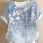 Cotton and linen fashion printing ladies short-sleeved shirt