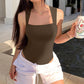 Sexy Ribbed Strappy Square Neck Sleeveless Tummy Control Tank Tops Bodysuits