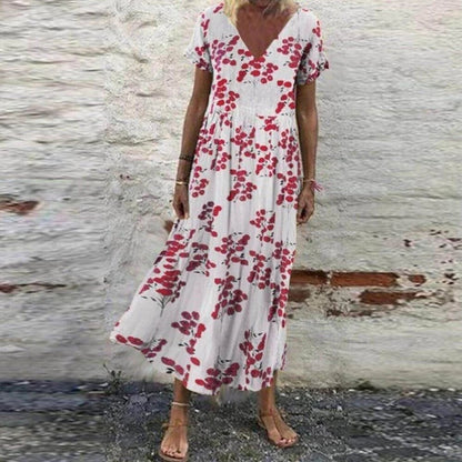 🌸Short-Sleeved V-Neck Floral Loose Dress