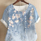 Cotton and linen fashion printing ladies short-sleeved shirt