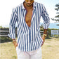 Men's Cotton Linen Striped Button Shirt