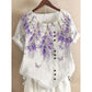 Cotton and linen fashion printing ladies short-sleeved shirt