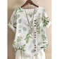 Cotton and linen fashion printing ladies short-sleeved shirt