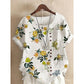 Cotton and linen fashion printing ladies short-sleeved shirt