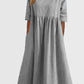 🔥Women's Casual Crew Neck Pocket Smocked Cotton Dress