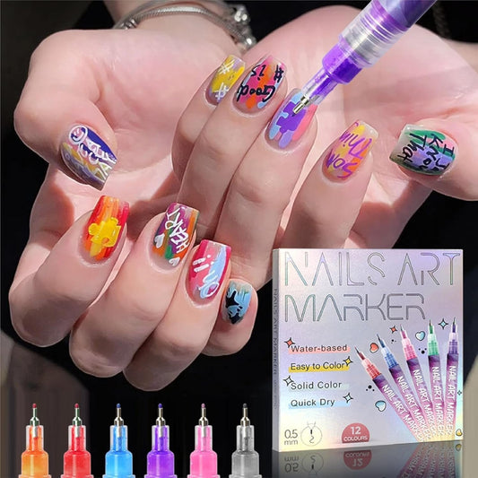 👧💅Last Day Hot Sale!!⌛🏆🎨12 Colors Nail Art Pens Set