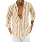 Men's Cotton Linen Striped Button Shirt