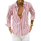 Men's Cotton Linen Striped Button Shirt