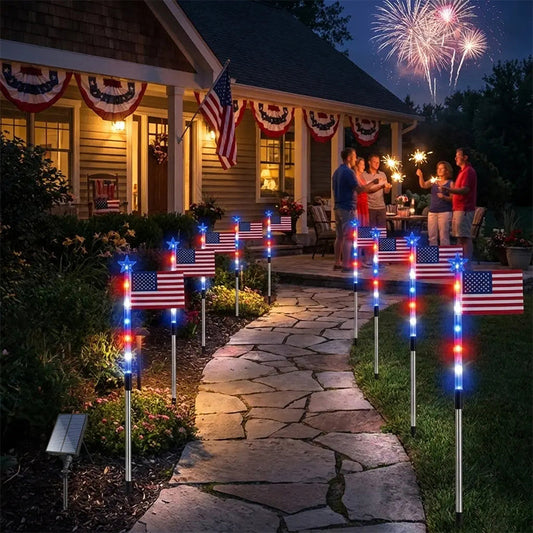 Last Day 50% OFF🔥8 Solar American Flag Pathway Lights – Red, White & Blue Yard Glow for 250th Independence Celebration 🇺🇸✨