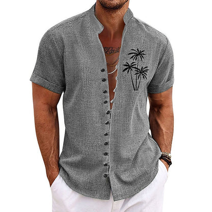 🔥BUY 2 GET 10% OFF💝Men's Coconut Tree Graphic Print Stand Collar Shirt